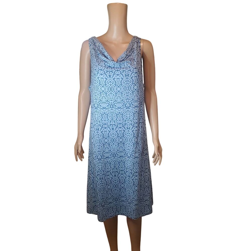 Eddie Bauer Baltic Blue Cowl Neck Midi Dress XL Cotton Modal Stretch Resort